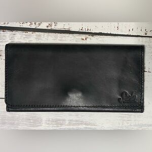 Sseko Black Leather Wallet with Gold Clasp